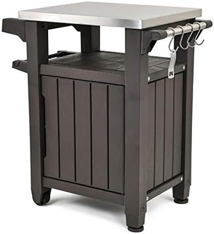 STS SUPPLIES LTD Resin Patio Service Station BBQ Prep Station Serving Work Grill Outdoor Grilling Storage On Wheels Side Rolling Furniture & E Book by Easy2Find.