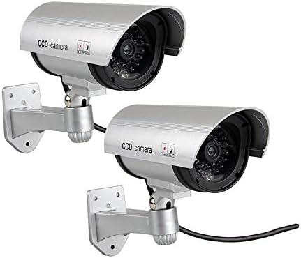 SUNLUXY 2 Pack Indoor Outdoor Fake Dummy Imitation Home CCTV Security Surveillance Camera with Red LED Flashing Light