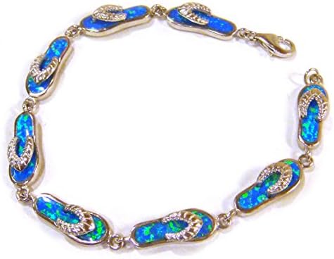 TAXCO .925 Sterling Silver Link Bracelet With Opal Stones from Mexico 8"L