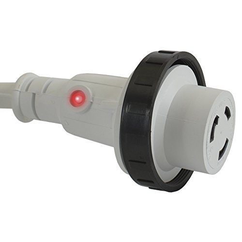 Conntek 17101-012RE 30Amp NEMA L5-30p to NEMA L5-30R Marine Shore Power with Light Indicator,12-Feet