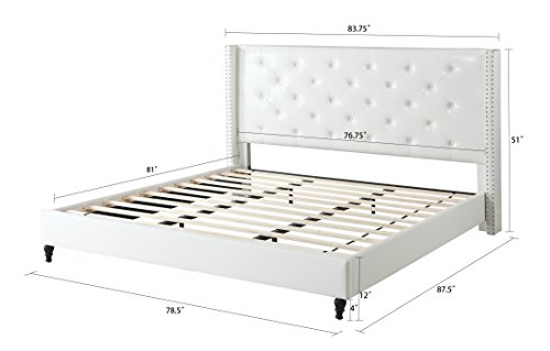 Home Life Premiere Classics Leather White Tufted with Nails Leather 51" Tall Headboard Platform Bed with Slats Full - Complete Bed 5 Year Warranty Included 007 - Thumbnail 3