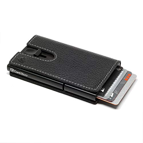 Card Blocr Credit Card Holder Slim Wallet ID Window RFID Blocking Wallet (Black Leather & Black Metal)