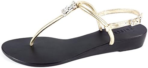 Mingos Women's Monterey Gold Stone Embellished Demi Wedge Thong Sandal Size 9 US