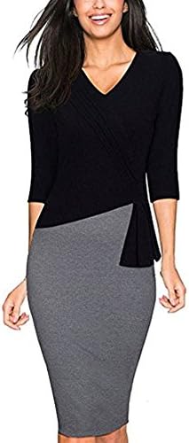 Colyanda Womens Elegant Patchwork 3/4 Sleeve Wear to Work Sheath Business Dress(Black 2XL)