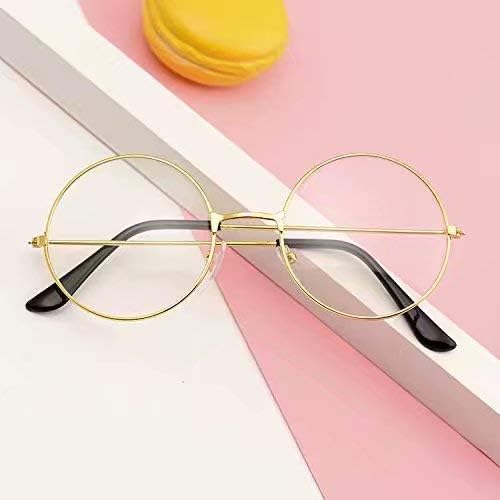 Unisex Round Retro Round Metal Frame Clear Lens Glass Vintage Geek Glasses
