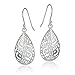 Hoops & Loops 925 Sterling Silver Teardrop Filigree Dangle Hook Earrings for Women, Silver, Yellow and Rose Gold Flashed Sterling Silver