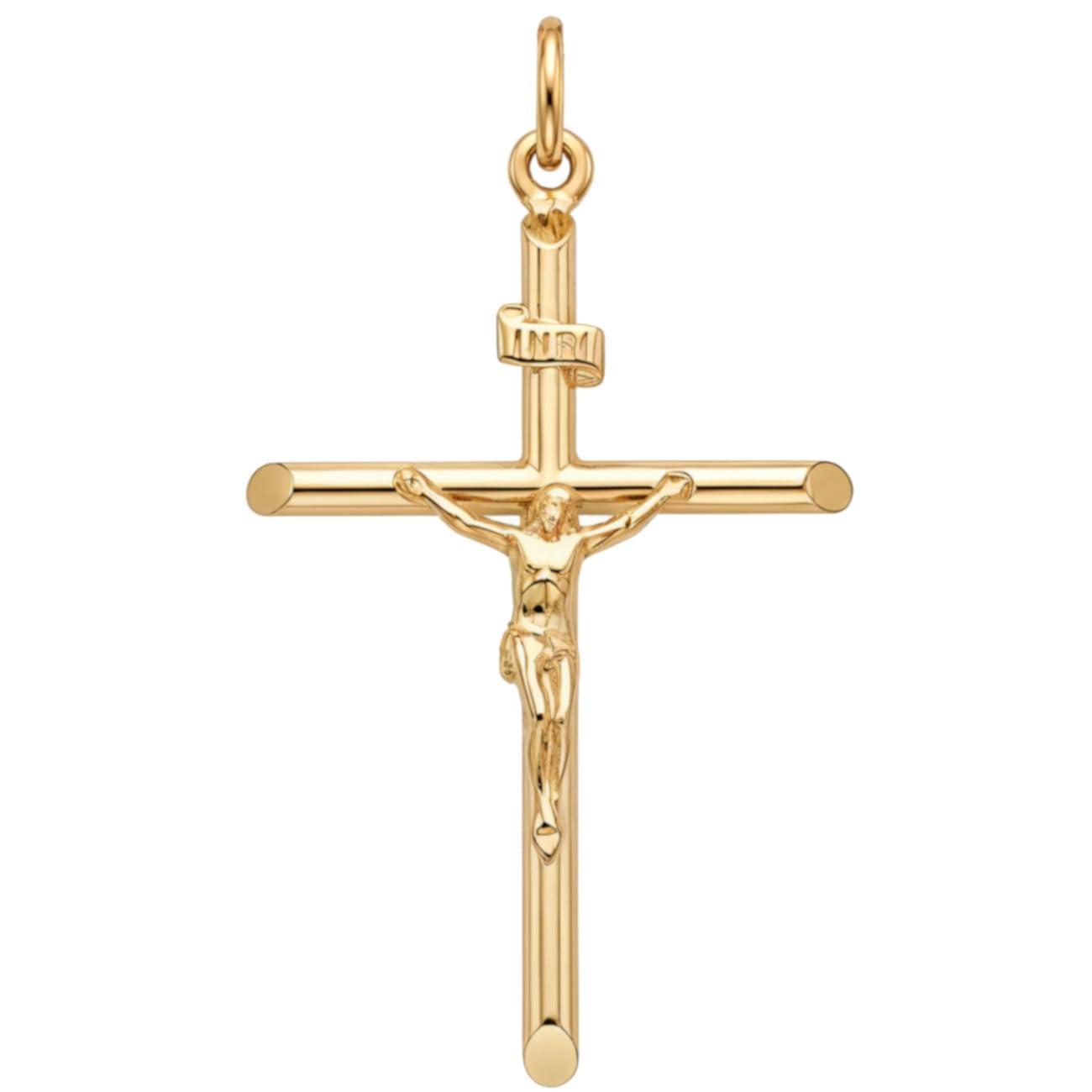Alexander Castle Large Solid 9ct Gold Crucifix Necklace Pendant for Women & Men - Cross Charm with Jewellery Gift Box - PENDANT ONLY - 48mm x 32mm