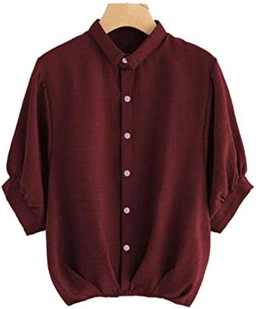 VITANS Women Lantern Sleeve Pleated Hem Detail Half Sleeves Shirt (Maroon)