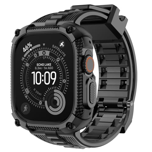 Fullmosa Compatble con Correa Apple Watch Ultra3/2/1,Correa Para iwatch 49mm Resistente TPU con Protector de Pantalla y Funda de Parachoque Para Mujer y Hombre,49mm Negro