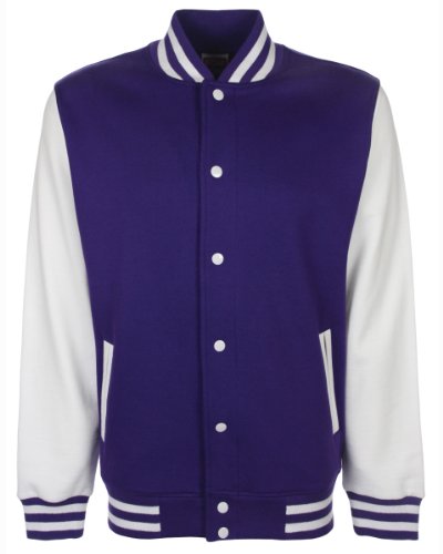FDM Unisex Varsity / University Jacket (Contrast Sleeves) (S) (Purple/White)