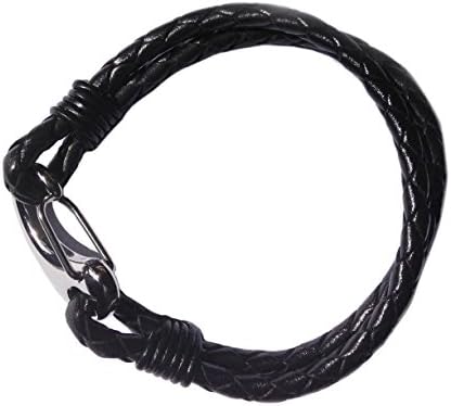 Men Double Wrap Woven Leather Bracelet Stainless Steel Lobster Clasp Gb518 Black