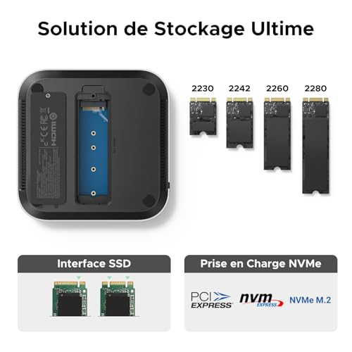 UGREEN USB4.0 Docking Station et Support pour Mac Mini M4 et M4 Pro avec Boîtier M.2 NVME SSD 40Gbps Station d'accueil USB C HDMI 8K 30Hz 4K 144Hz 5 USB 3.2 4A1C 10Gbps Lecteur SD TF 4.0 3.5mm