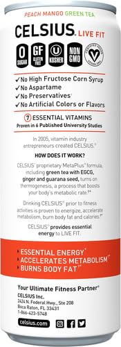 CELSIUS, PEACH MANGO GREEN TEA, 12 FL OZ