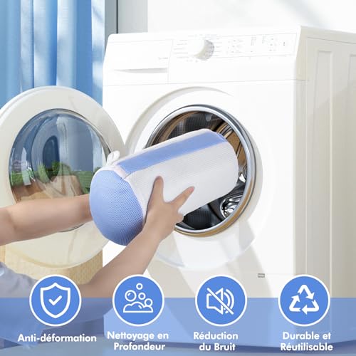 Teletrogy 2 Pack Shoe Washing Bag with Villi, Mesh Laundry Bags with Zip for Shoes Reusable Laundry Bags for Sneakers, Large Size 32 x 18 cm - White