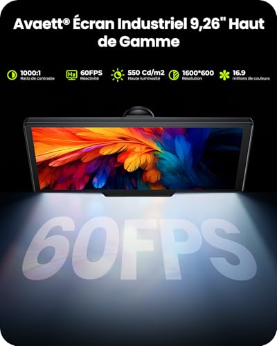 Avaett Écran CarPlay sans Fil 9,26″ Voiture pour Apple CarPlay & Android Auto, Portable Carplay Voiture avec Caméra de Recul, Mirror Link, OTA, Bluetooth 5.2, Navigation GPS, Commande Vocale