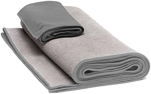 Yoga Mat Towel &amp; Cooling Towel by Yogiii | The YogiiiSWEAT Towel Set | Hot Yoga &amp; Bikram Skidless Mat Towel w/ Cooling Hand Towel Bundle | (72" x 24") (Iron Gray)
