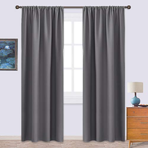 NICETOWN Blackout Curtains 84 for Office - 3 Pass Microfiber Noise Reducing Thermal Insulated Solid Rod Pocket Blackout Window Panels/Drapes (2 Panels, 42 x 84 Inch, Gray) (Best Way To Block Out Noise)