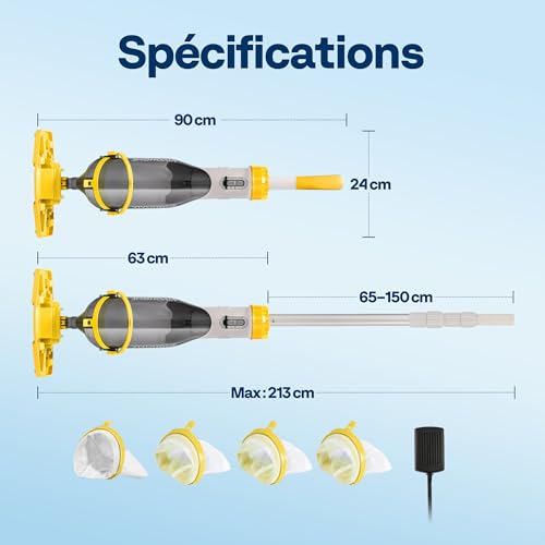 VIVOHOME Cordless Pool Vacuum with Battery and Telescopic Pole 213cm, Portable Pool Bottom Cleaner, 70LPM Suction for Off-the-Bed and Buried Pool, Spa