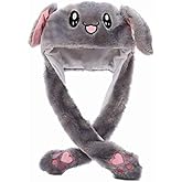 Cute Plush Bunny Rabbit Hat Rabbit Cap, Ear Moving Jumping Hat for Women Girls Cosplay Christmas Party Holiday Hat (Grey)