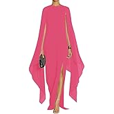 MAYFASEY Women's Elegant High Split Flare Sleeve Formal Evening Gowns Maxi Dress with Cape