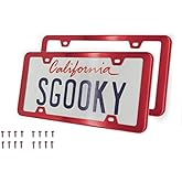 Sgooky 2Pcs Stainless Steel License Plate Frames, Red License Plate Cover Tag Holder with Corrosion Resistant Security,4 Hole with Screws