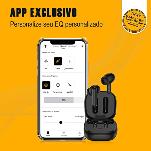 Qcy T13 ANC Fone De Ouvido Sem Fio, Fone Bluetooth 5.3 Com Cancelamento De Ruído Ativo, 30Horas de Reprodução, Preto