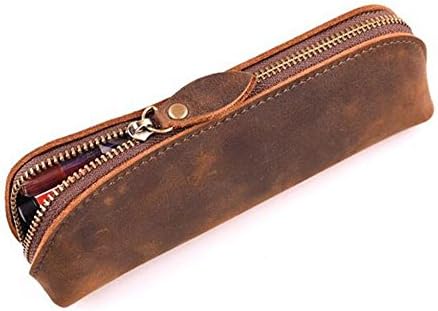 ZoCr Vintage Leather Zippered Pen Pencil Pouch For Students and Artists(Brown)