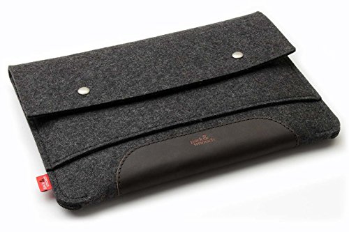 Pack & Smooch iPad Pro 10.5" Case Sleeve Cover - 100% Wool Felt And Vegetable Tanned Leather - Dark Gray / Dark Brown