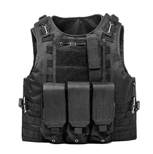 Jipemtra Law Enforcement Tactical Molle Vest Military Airsoft Paintball Vest Adjustable Assault Swat Vest Mesh Vest with Detachable Belt Holster Pouch for Combat Training Field Operations (Black #2)