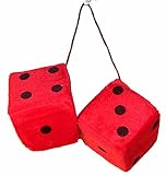 1 Pair Large Red 3 Inch Plush Fuzzy Soft Dice - Great for Hanging on Rearview Car Mirror