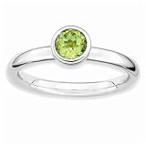 Sterling Silver Low 5mm Round Peridot Ring, Size 8, Jewelry Rings For Women