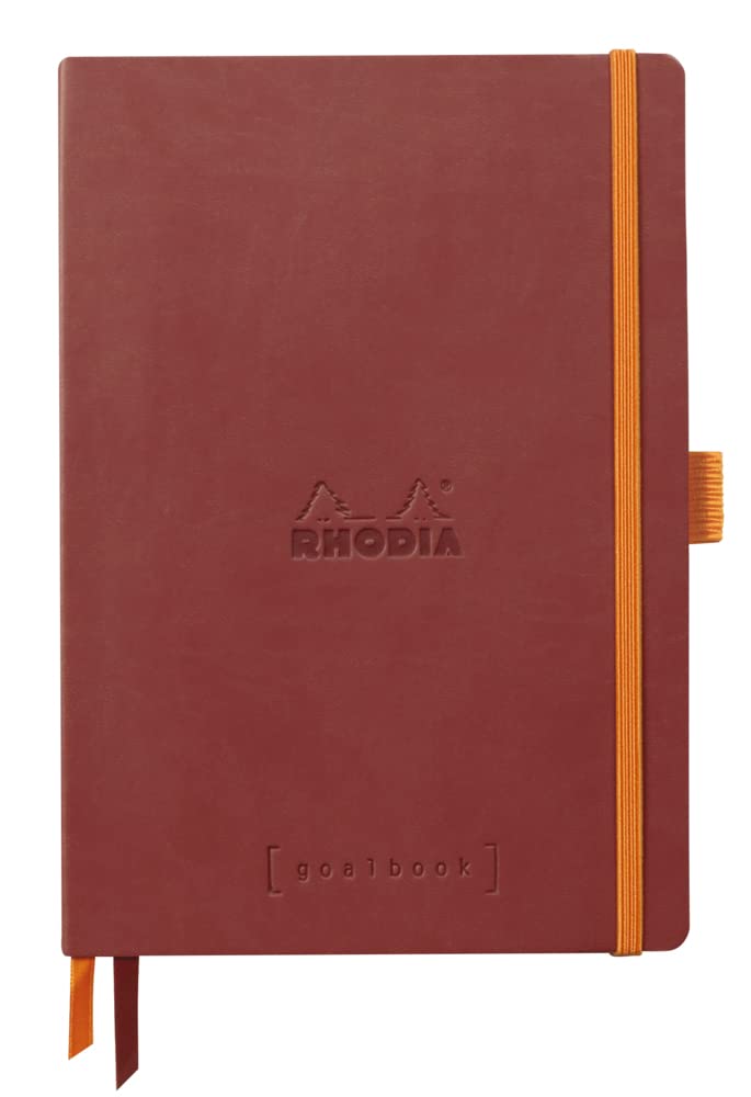 Rhodia 117801C - Rhodiarama Leatherette Softcover Goal book A5 (14.8x21 cm) 240pgs DOT Clairefontaine ivory paper 90 g 2 ribbons elastic closure - Nacarat