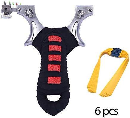 Huntcool Upgraded Flat Rubber Band Slingshot with Adjustable Aiming Points 304 Stainless Steel Accurate Shooting for Small Animals Fishing Hunting Target with 6 Pcs Rubber Bands SS-03