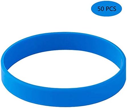 50pcs Silicone Bracelets Blank Rubber Wristbands,Pack Party Accessories-Blue-Adult