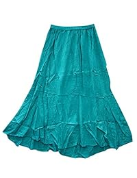 Mogul Women's Blue Boho Skirt Hippie Gypsy Rayon Maxi Hippie Skirts
