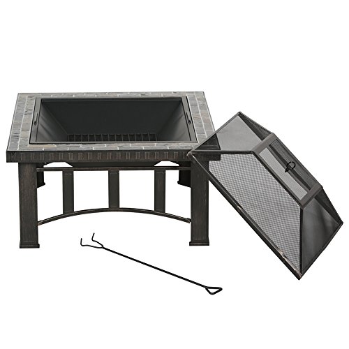 Master Cook Outdoor Firepit 30" Square Backyard Patio Garden Stove Fire Pit with Slate Tabletop by Bali Outdoors