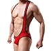 Men's Jockstrap Leotard Underwear Jumpsuits Wrestling Singlet Bodysuit(Red S)