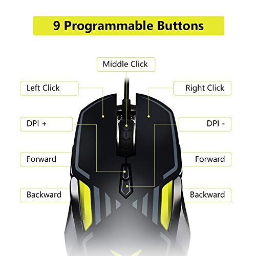 DELUX Wired Gaming Mouse with Pixart PMW3389 16000DPI Optical High Precision Sensor, Chroma RGB Lighting, Ambidextrous 9 Programmable Buttons Design and 15g Personalized Weight (M628BU(3389)-Black)