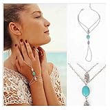 Olbye Turquoise Finger Ring Bracelet Dainty Silver