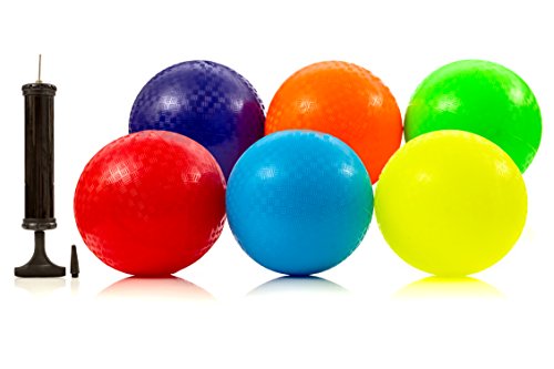 8.5 Inch Playground Ball (Set of 6) with 1 Hand Pump, School Balls Kickball DodgeBall kids sports