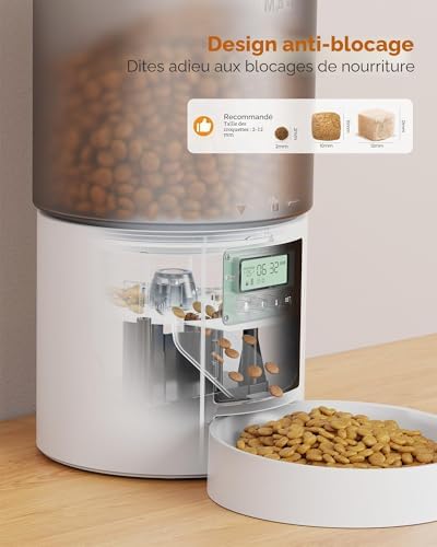 Distributeur Croquettes Chat Automatique: 4L Distributeur Croquettes Chat avec Minuterie Programmable - 1-6 Repas par Jour - avec Appuyez sur Le Couvercle et Fonction D'Enregistrement 10s Blanc