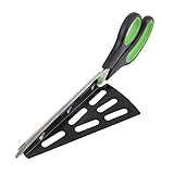 11 Inch Stainless Steel Pizza Scissors by ULee, Easily Getting Your Hot Pizza off from the Tray, A Replacement of Your Regular Pizza Cutter (Black-Green)