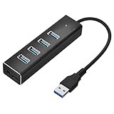 BSTUOKEY High Speed 5Gbps 4-Port Aluminum USB 3.0 Hub Switch with LED Indicator DC port/Micro USB port(Black)
