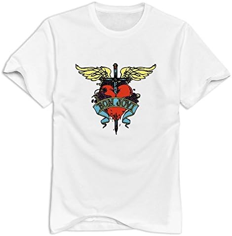 GIYW Men's Bon Jovi T-Shirt White US Size XL,100% Organic Cotton