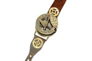 Calvin Handicrafts ® Handmade Brass Gusti, Leather Bracelet with Steampunk Watch Nautical Brass Sundial Compass Wrist Watch Working Sundial Compass Adult Compass