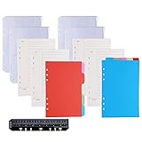 Antner 4 Pack A5 Refill Paper and 4pcs Binder Pockets, 2 Pack Index Tabs and Bookmark Ruler Kit, 6-Hole Refillable Lined Paper for 6-Ring Binder Notebooks