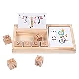 WAQIAGO Matching Letter Game, Wooden Educational Letter Spelling Toys, Alphabet Words Spelling Letter Block for Girls Boys Gift (30pcs Cards Double-Side)