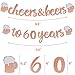 Joymee Cheers & Beers to 60 Years Rose Gold Glitter Banner for 60th Birthday Wedding Aniversary Party Supplies Decorations - PRESTRUNG