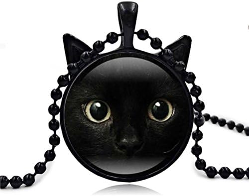 Cute Black Cat Art Picture Pendant Statement Chain Necklace by Vibola (Black)