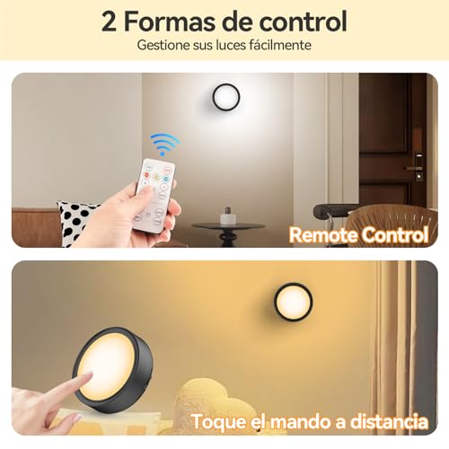 Sunsign Luz de Armario LED con Control Remoto, 3 temperatura de color Luz LED de Armariocon, Batería recargable, Regulable y temporizada, para Pasillos, Escaleras, Sótano, (Negro)